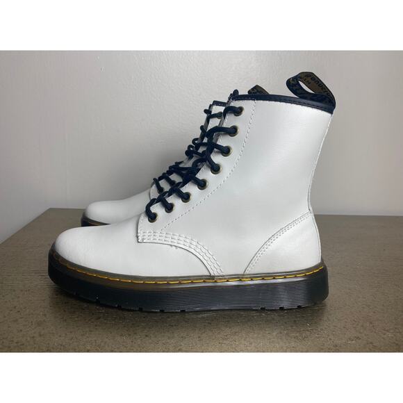 NEW DR MARTENS BOOTS WOMENS FAIRY GRUNGE EDGY WHITE LEATHER COMBAT BLACK ZAVALA - Picture 3 of 10
